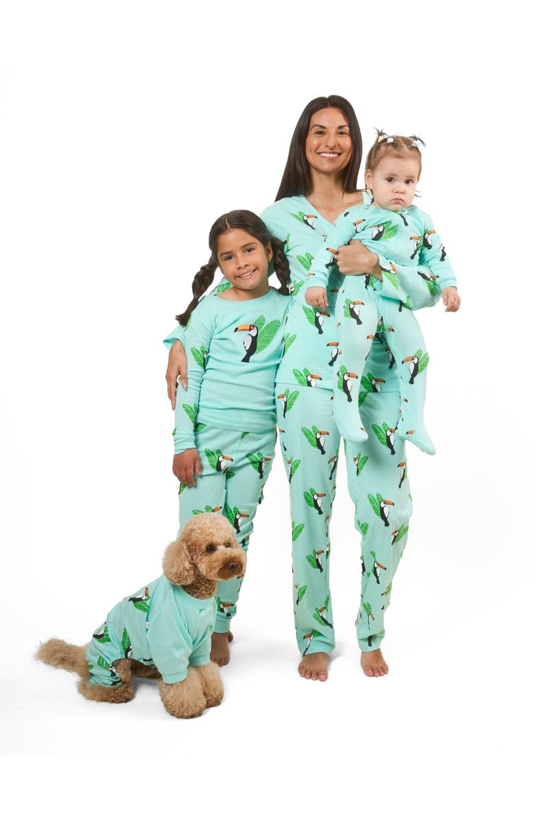 Leveret Kids Footed Printed Cotton Matching Family Pajamas, Animal Kingdom Prints, Alternate, color, Toucan Bird