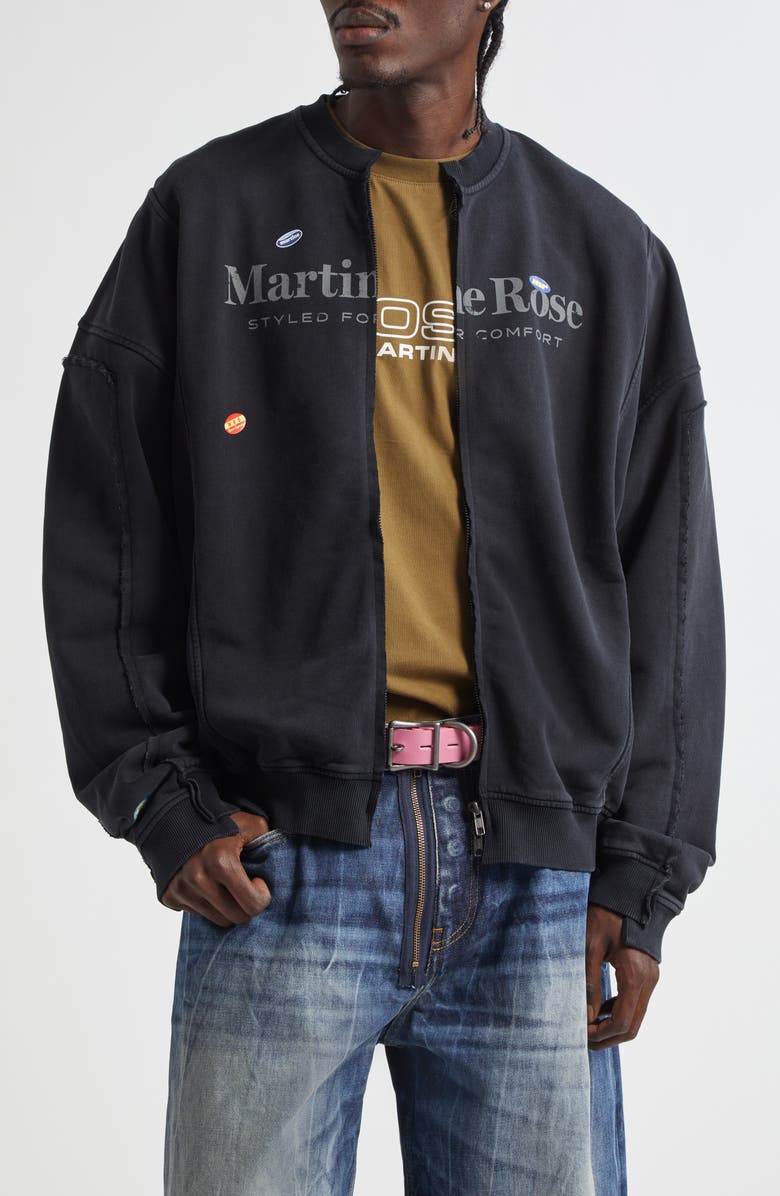 Martine Rose Zip Up Crewneck Graphic Sweatshirt, Main, color, 