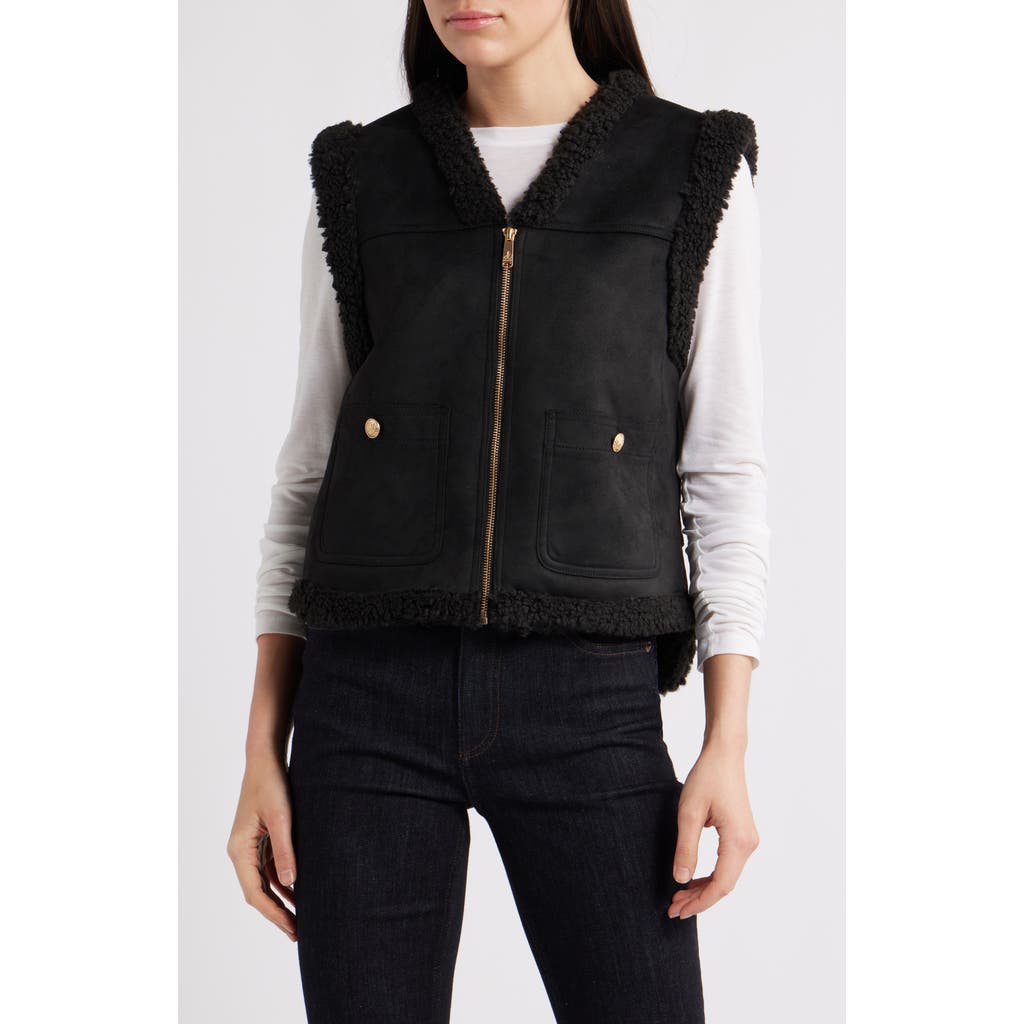 Sam Edelman Faux Suede & Faux Shearling Vest In Black