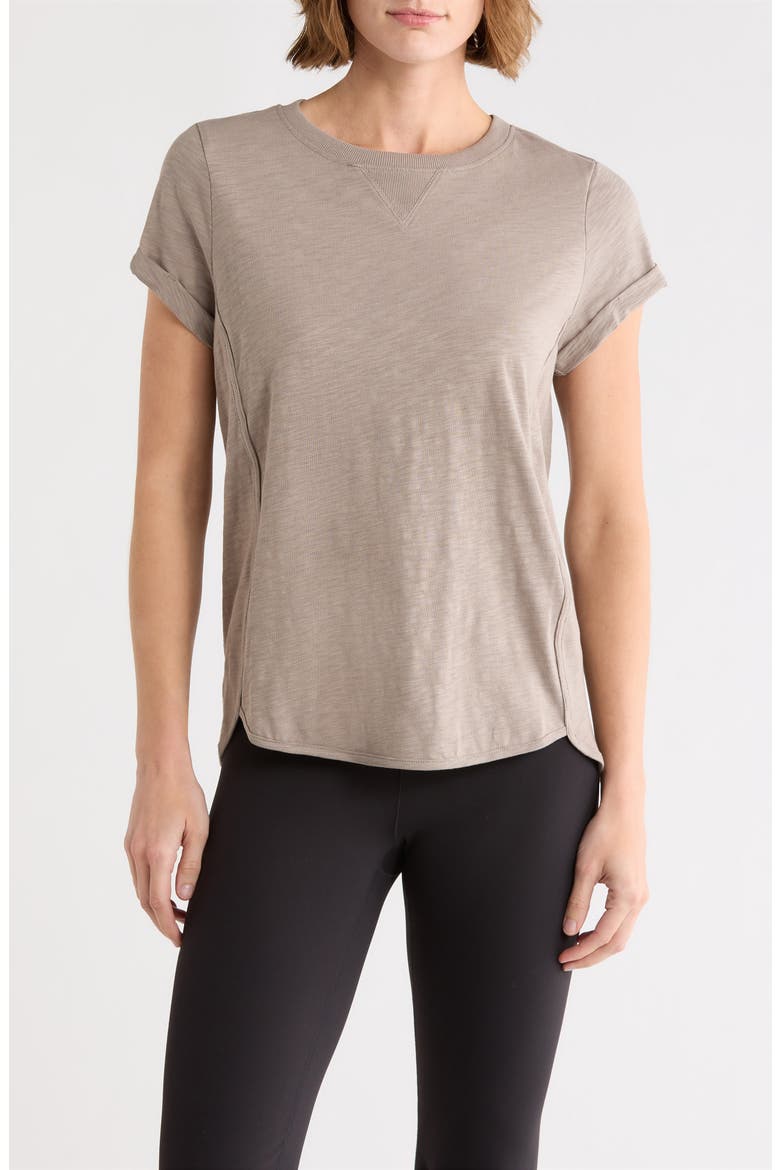 Roll Sleeve Cotton Blend T-Shirt, Main, color, MUSHROOM