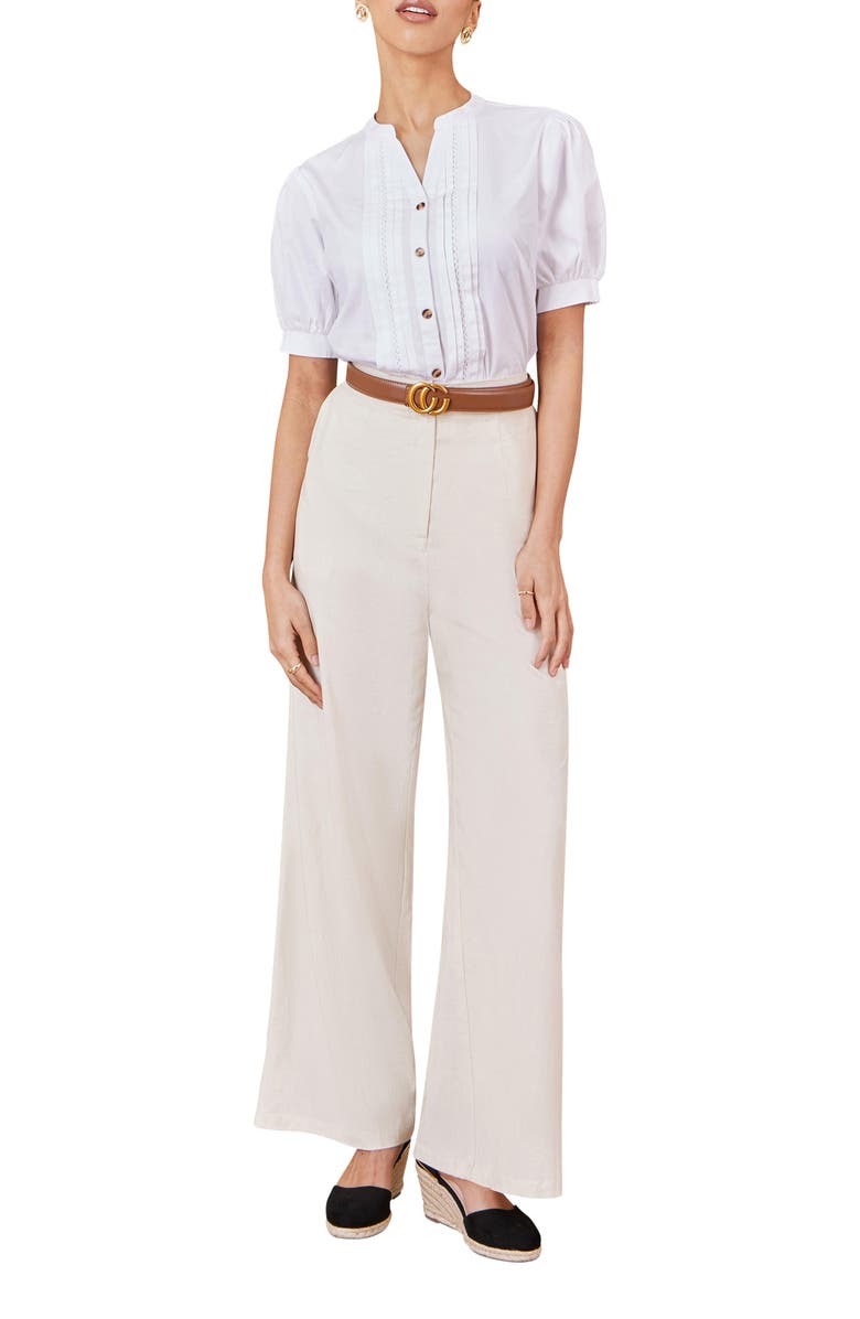 Yumi Cotton Pleated Short Sleeve Shirt, Alternate, color, White