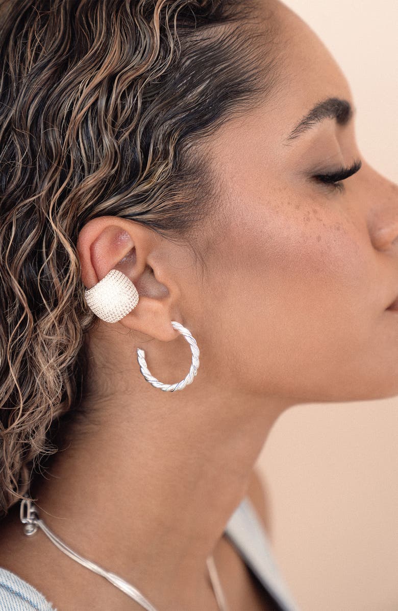 Ettika Pavé Cubic Zirconia Statement Chunky Ear Cuff, Alternate, color, Silver