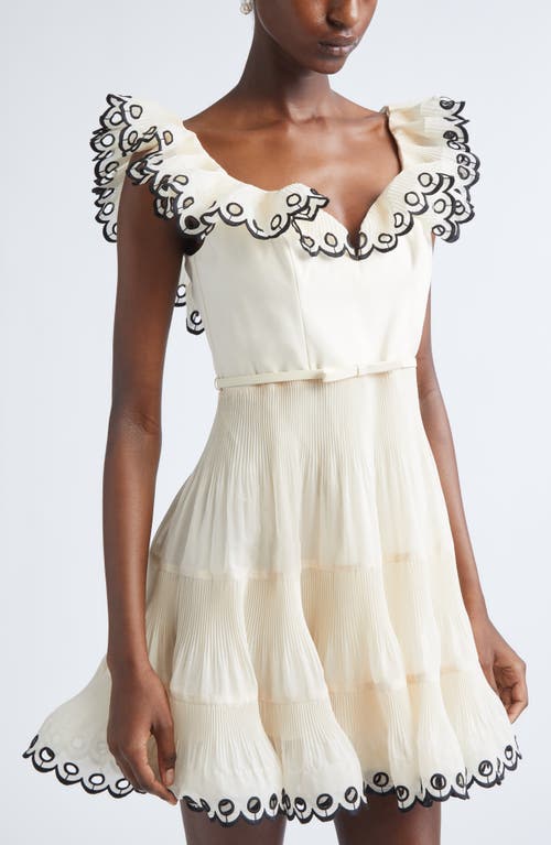 Zimmermann Scalloped Eyelet Trim Belted Minidress In White
