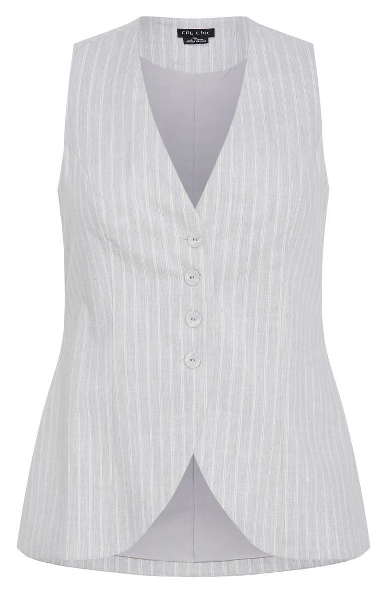 City Chic Jaz Stripe Cutaway Vest, Alternate, color, Silver Stripe