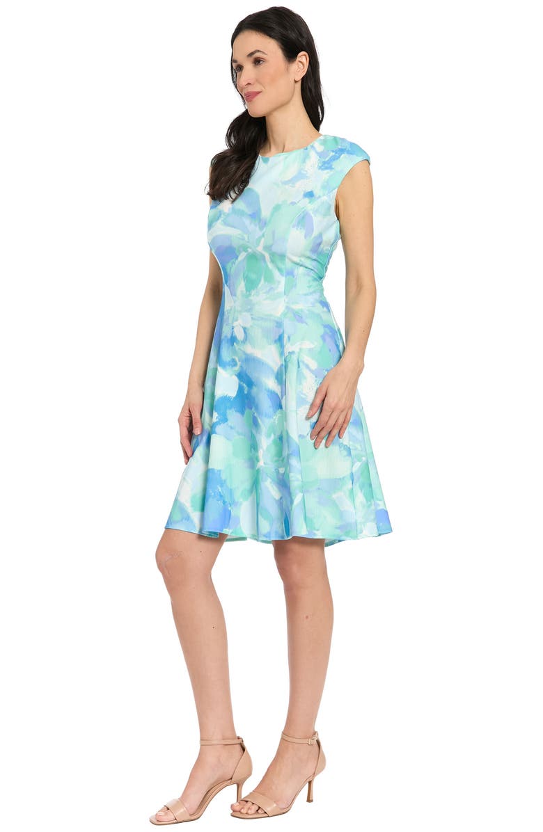 London Times Cap Sleeve Fit & Flare Dress, Alternate, color, Sage/ Blue
