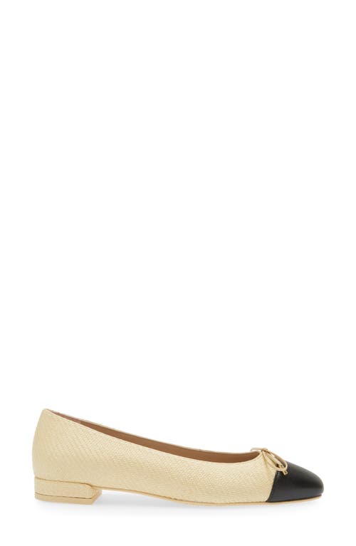 Stuart Weitzman Sleek Bow Ballet Flats Yellow Raffia And Leather In Wheat/black
