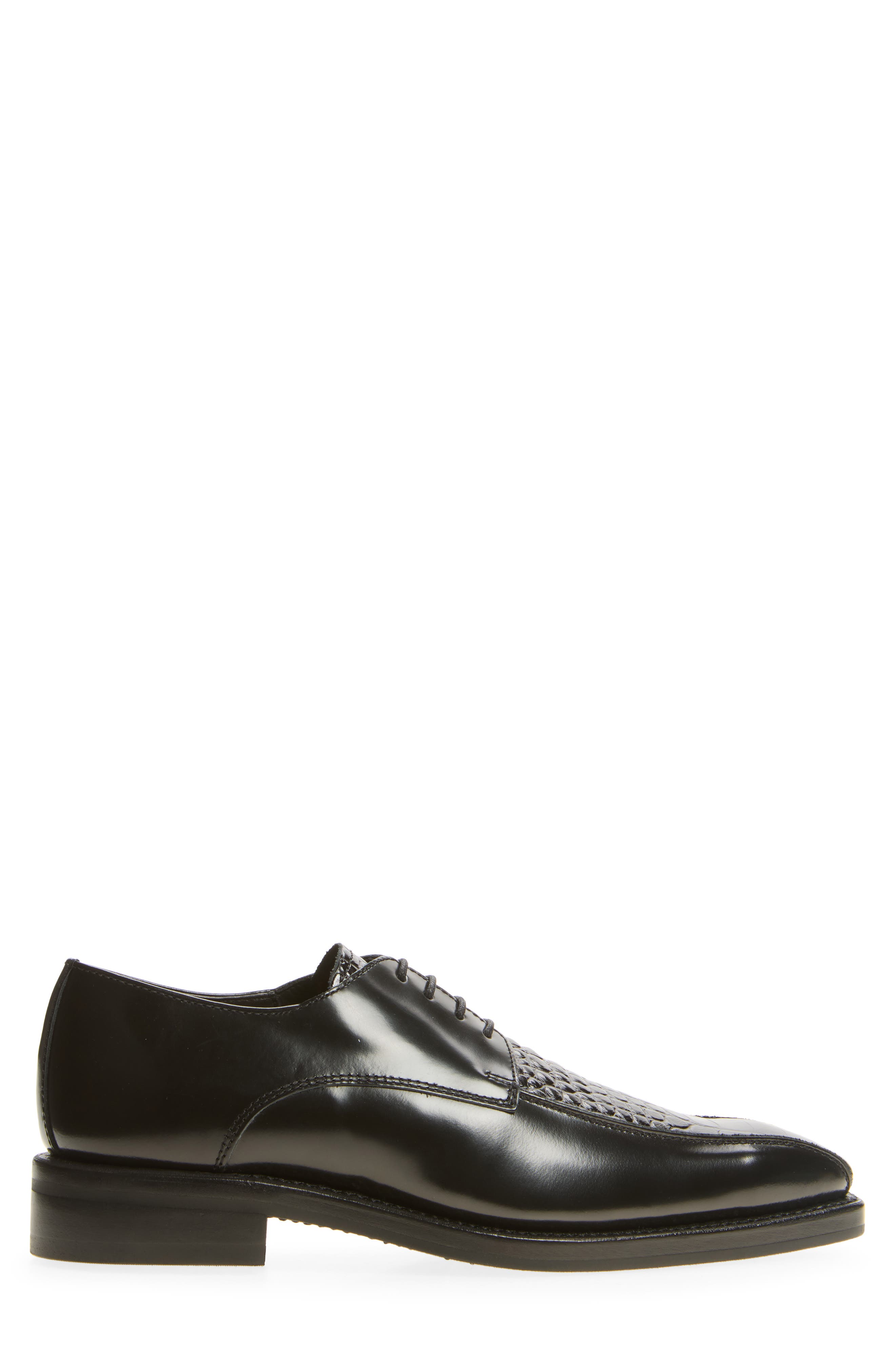Railway Croc Embossed Leather Derby, Alternate, color, LICORICE CROC BULL HIDE