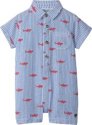 Hatley Shark Silhouette Stripe Seersucker Romper (Baby