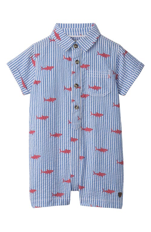 Hatley Shark Silhouette Stripe Seersucker Romper (baby In Campanula