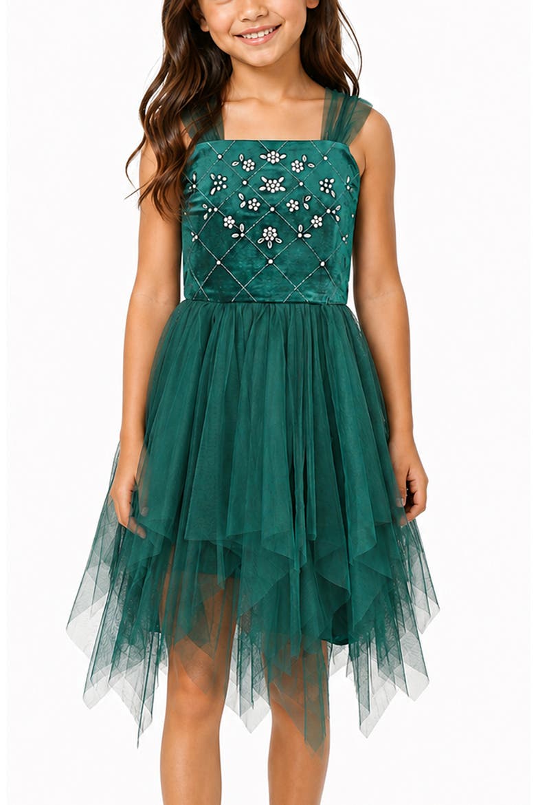 Kids' Velvet and Mesh Fairy Hem Dress, Alternate, color, HUNTER GREEN