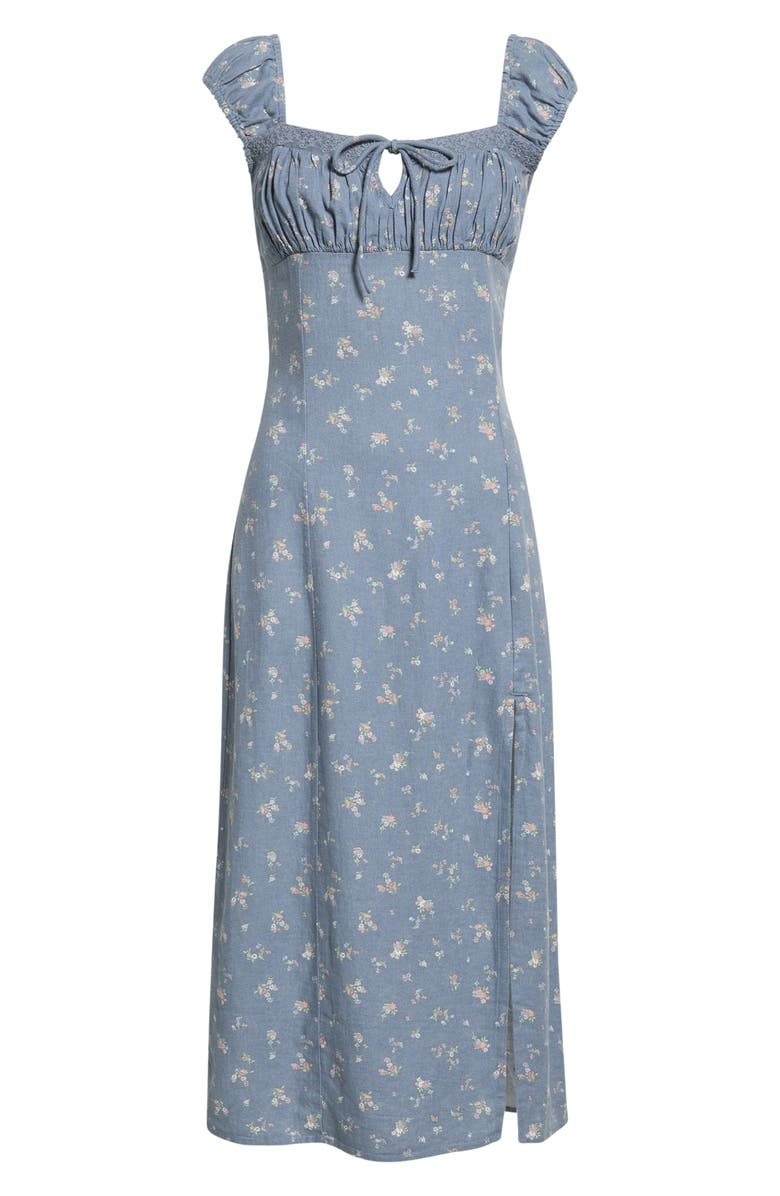Lucky Brand Sweetheart Cap Sleeve Midi Dress, Main, color, Navy Floral