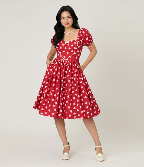 Puff Sleeve Sweetheart Fit & Flare Dress