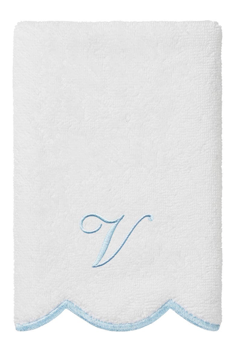 Adornia Scallop Personalized 3-Piece Towel Set, Alternate, color, WHITE/ BLUE V