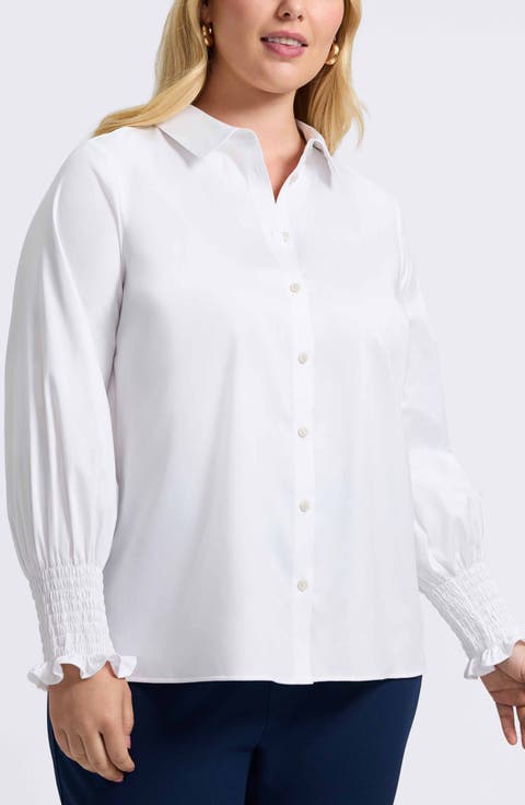 Avril Matte Sateen Button-Up Shirt (Plus)