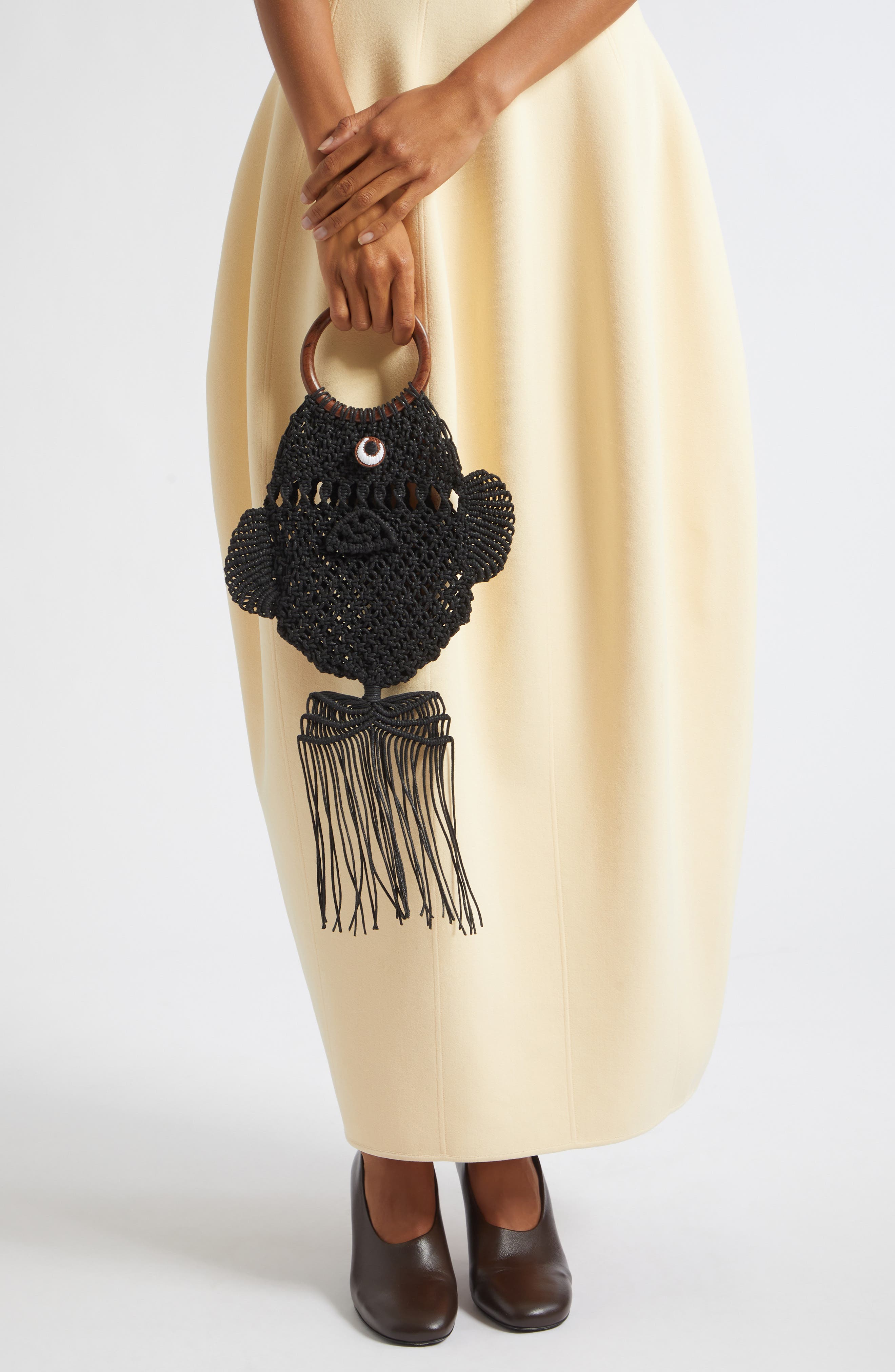 Macramé Fish Clutch, Alternate, color, BLACK