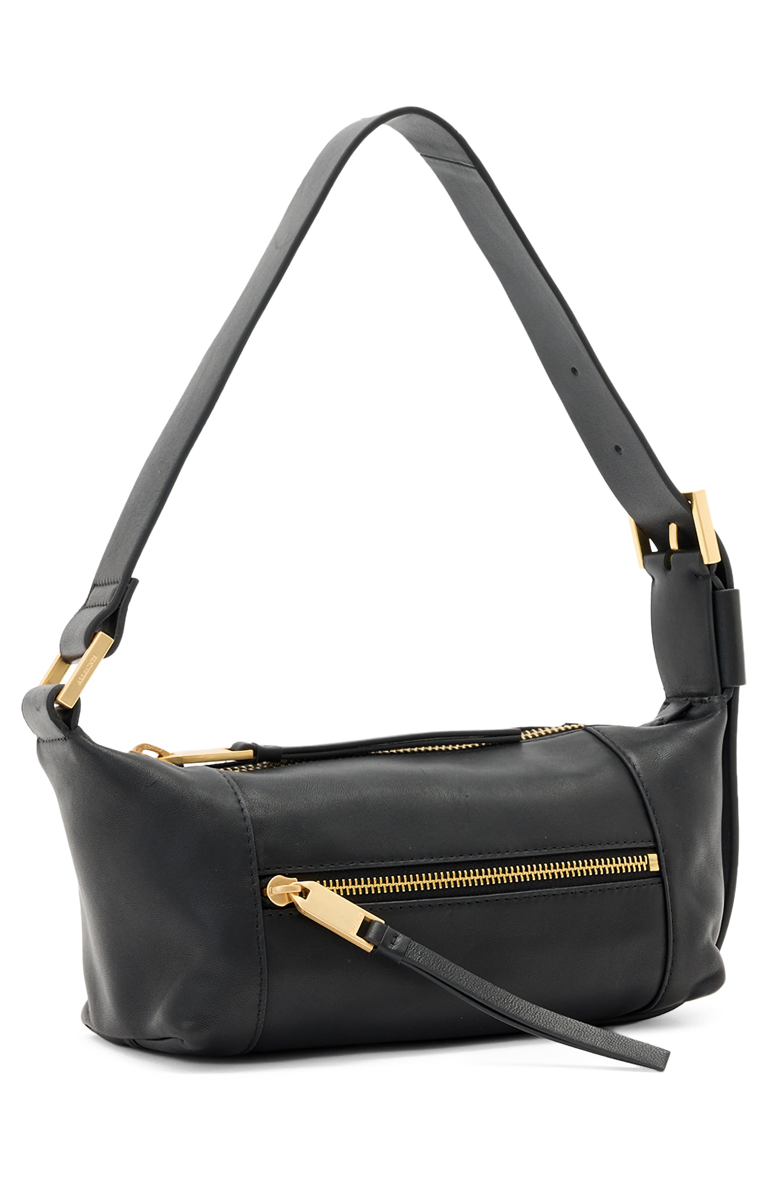 AllSaints Mini Vega Leather Shoulder Bag, Alternate, color, Black