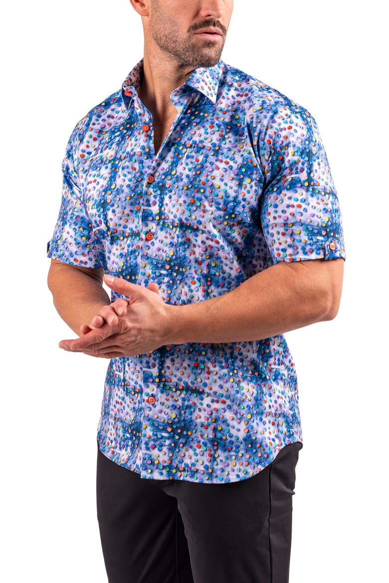 Galileo Resistance0330 Blue Short Sleeve Cotton Button-Up Shirt, Alternate, color, BLUE