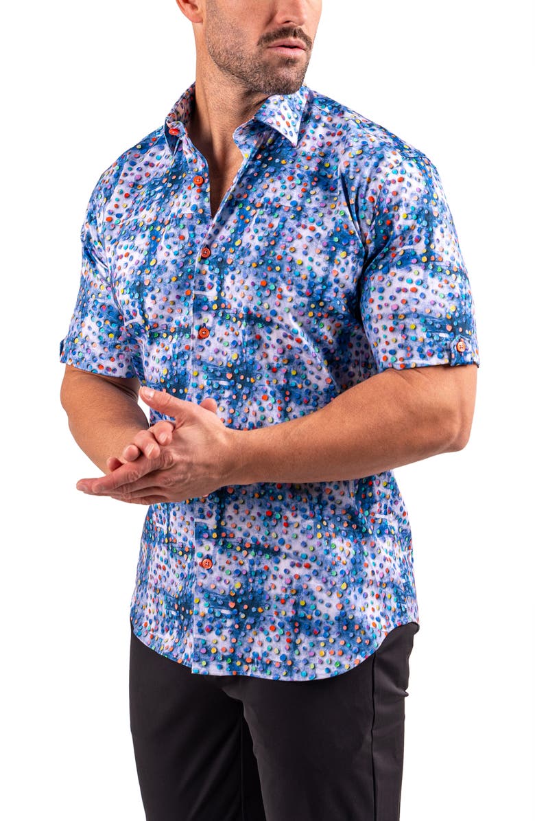 Maceoo Galileo Resistance0330 Blue Short Sleeve Cotton Button-Up Shirt, Alternate, color, Blue