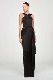 Theia Cressida Halter Column Satin Gown