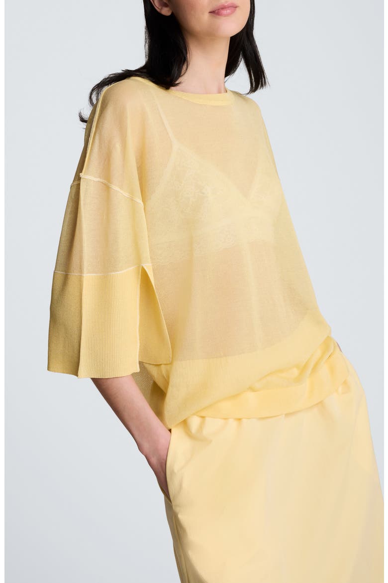 Semisheer Crewneck Sweater, Alternate, color, PASTEL YELLOW
