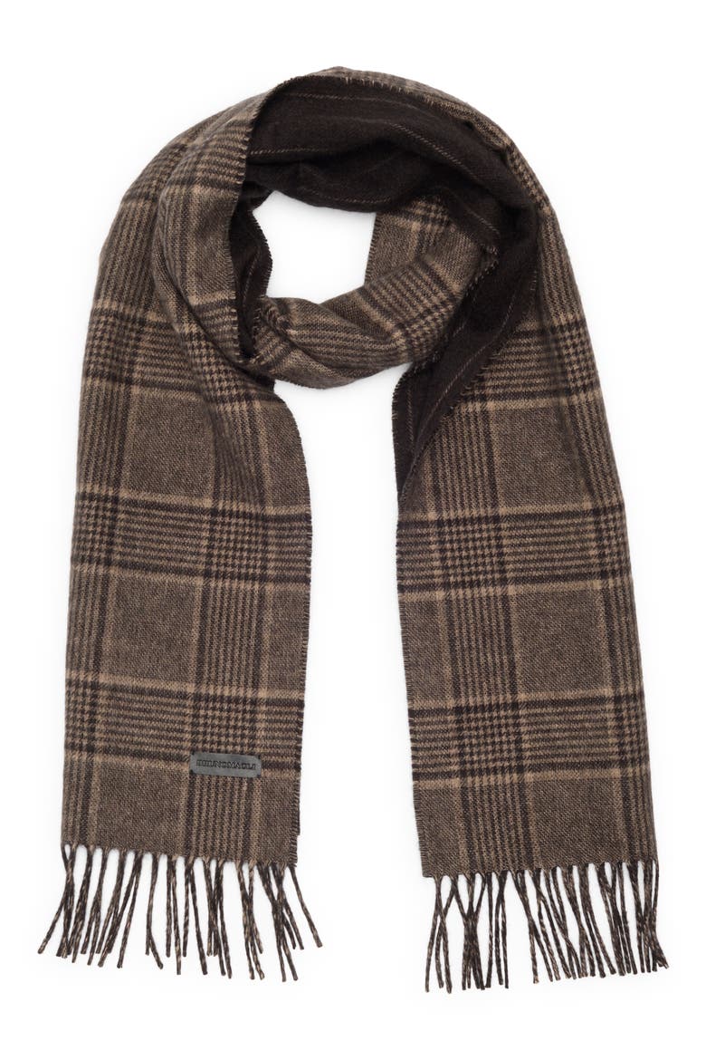 Silk & Cashmere Double Face Plaid Print Scarf, Main, color, BROWN