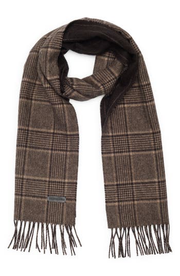 Bruno Magli Silk & Cashmere Double Face Plaid Print Scarf In Brown