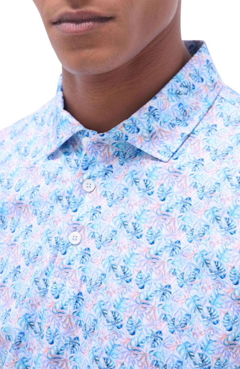 Bugatchi Victor OoohCotton<sup>®</sup> Leaf Print Polo, Alternate, color, Turquoise