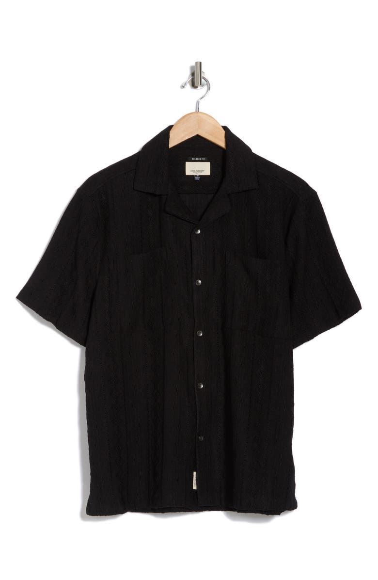 Civil Society Relaxed Fit Open Stitch Camp Shirt, Alternate, color, Black
