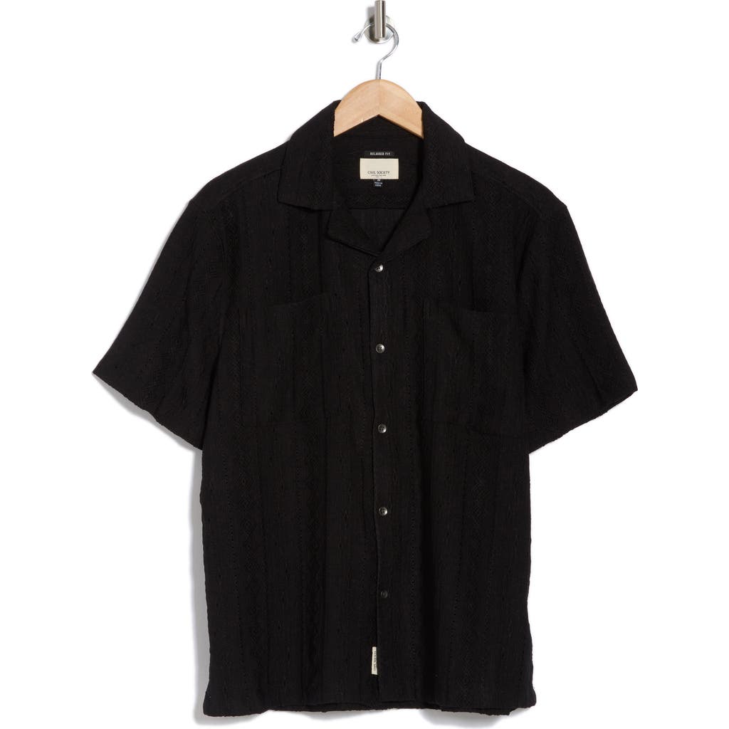 Civil Society Relaxed Fit Open Stitch Camp Shirt In Black