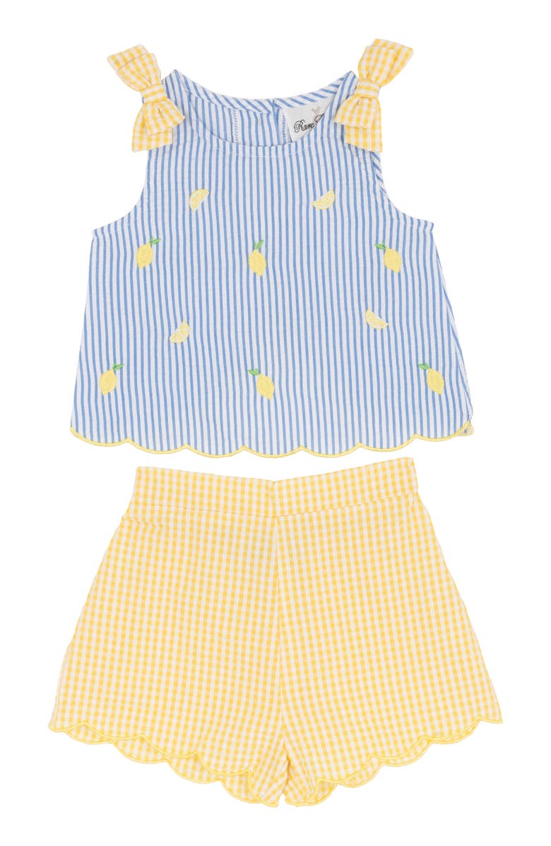 Rare Editions Lemon Seersucker Top & Bloomers, Alternate, color, Blue