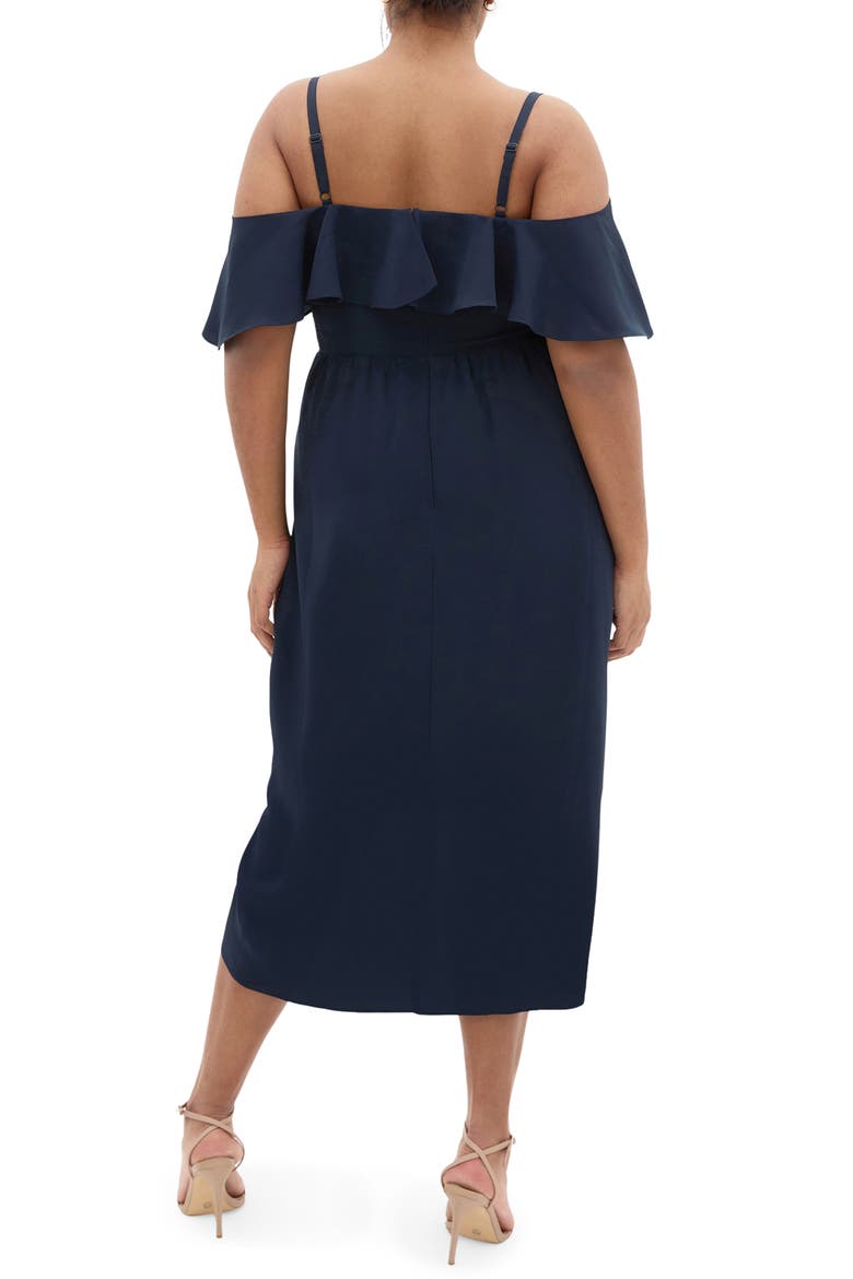 Flirtation Ruffle Off the Shoulder Cocktail Dress, Alternate, color, NAVY