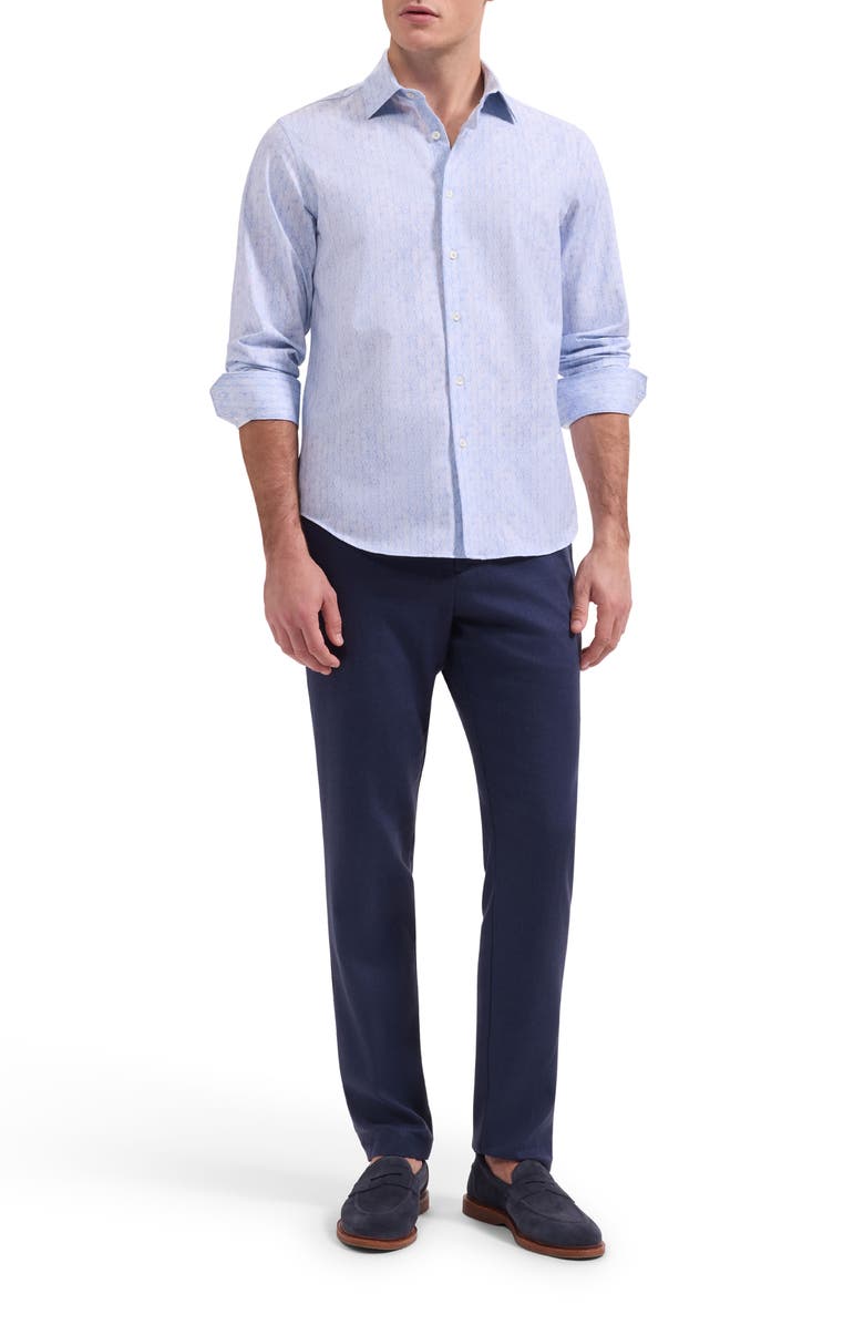 Bugatchi James OoohCotton<sup>®</sup> Greek Key Wave Print Button-Up Shirt, Alternate, color, Air Blue