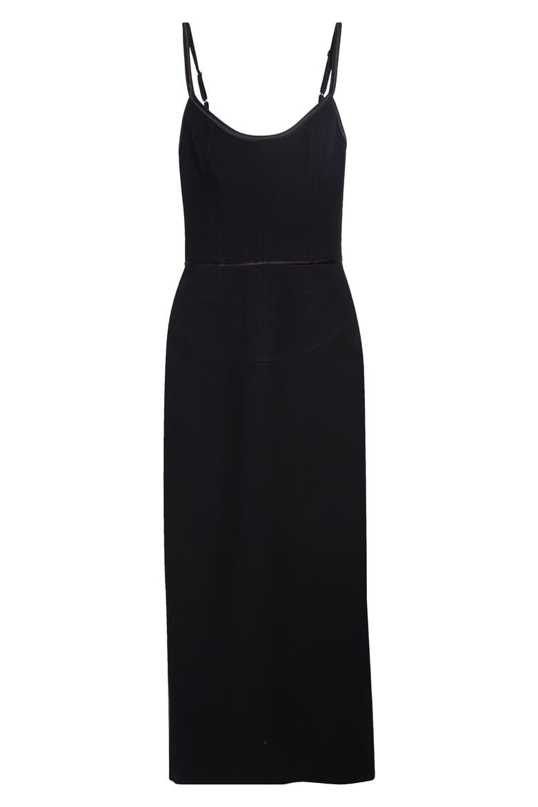 Satin Tipped Whipcord Wool Corset Maxi Dress, Alternate, color, BLACK