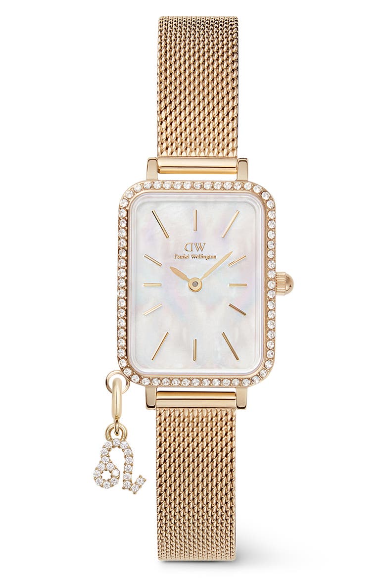 Quadro Mini Crystal Zodiac Bracelet Watch, 15mm, Main, color, GOLD