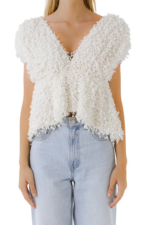 Textured Plunge Neck Top