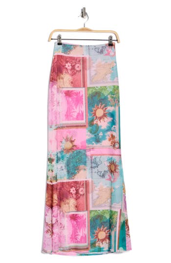 Afrm Tegan Animal Print Mesh Maxi Skirt In Blue