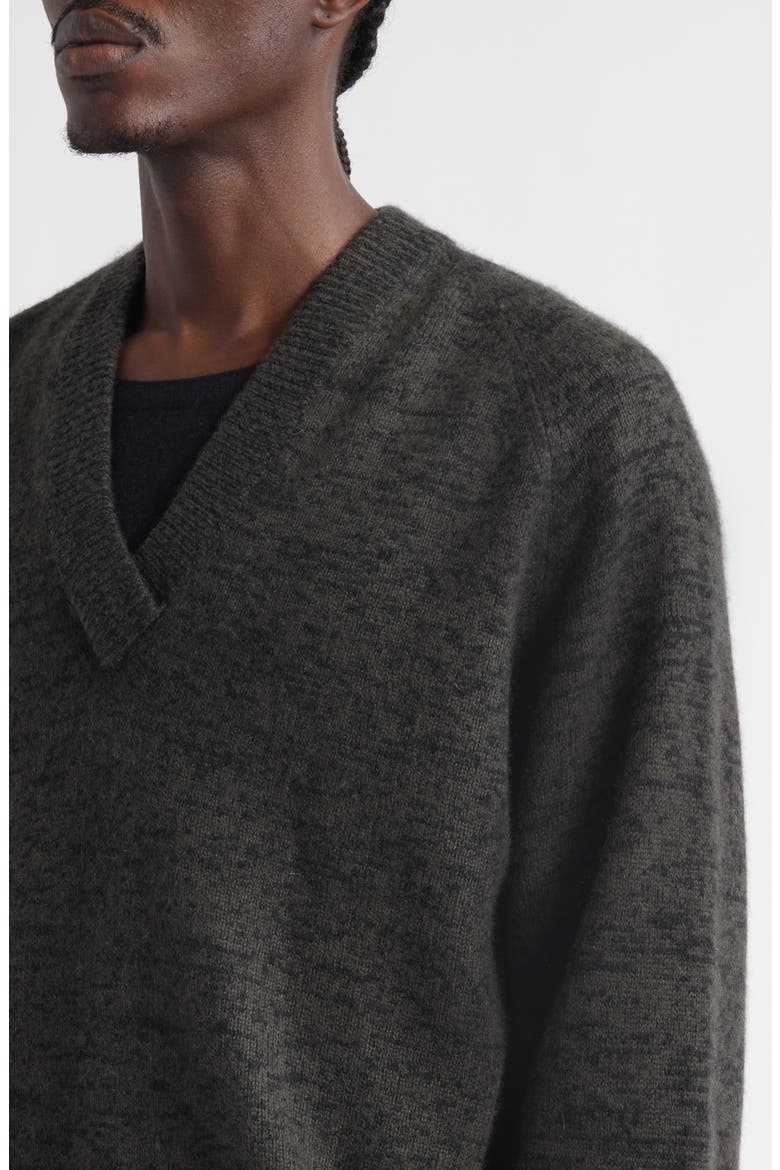 BF Cashmere & Wool V-Neck Sweater, Alternate, color, BLACK OLIVE / BLACK