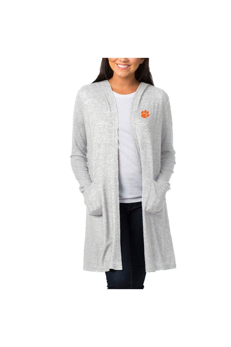 Women's Heathered Gray Clemson Tigers Cuddle Soft Duster Cardigan, Alternate, color, Heather Gray