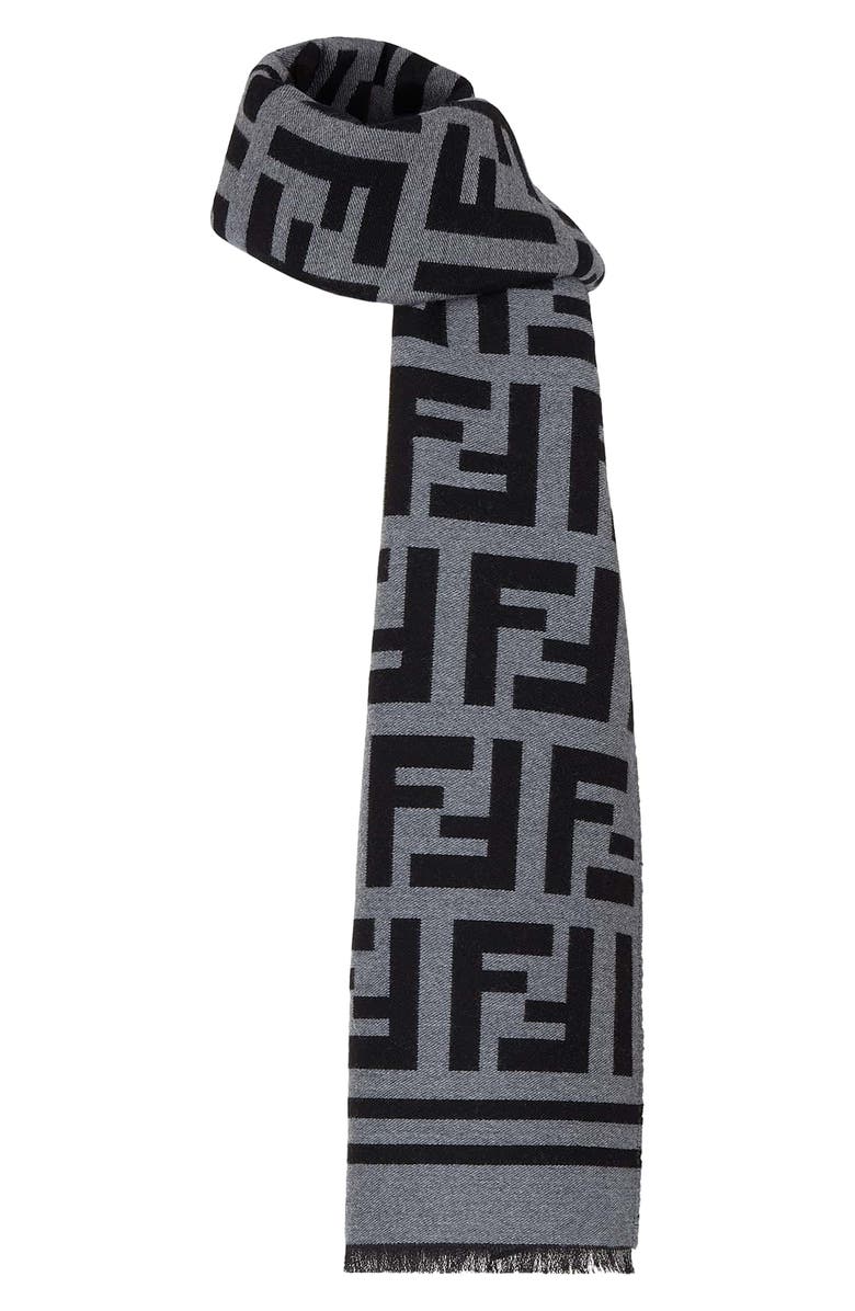 Fendi FF Logo Wool & Silk Scarf, Main, color, 