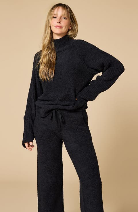 Solid Marshmallow Rib Mock Neck with Long Pant