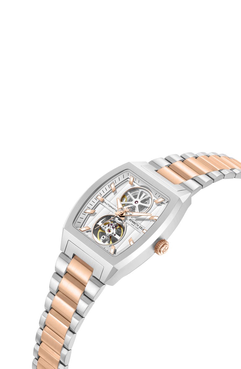 Kenneth Cole New York The Milford Tonneau Open Heart Automatic Bracelet Watch, 40mm x 52.5mm, Alternate, color, Two Tone