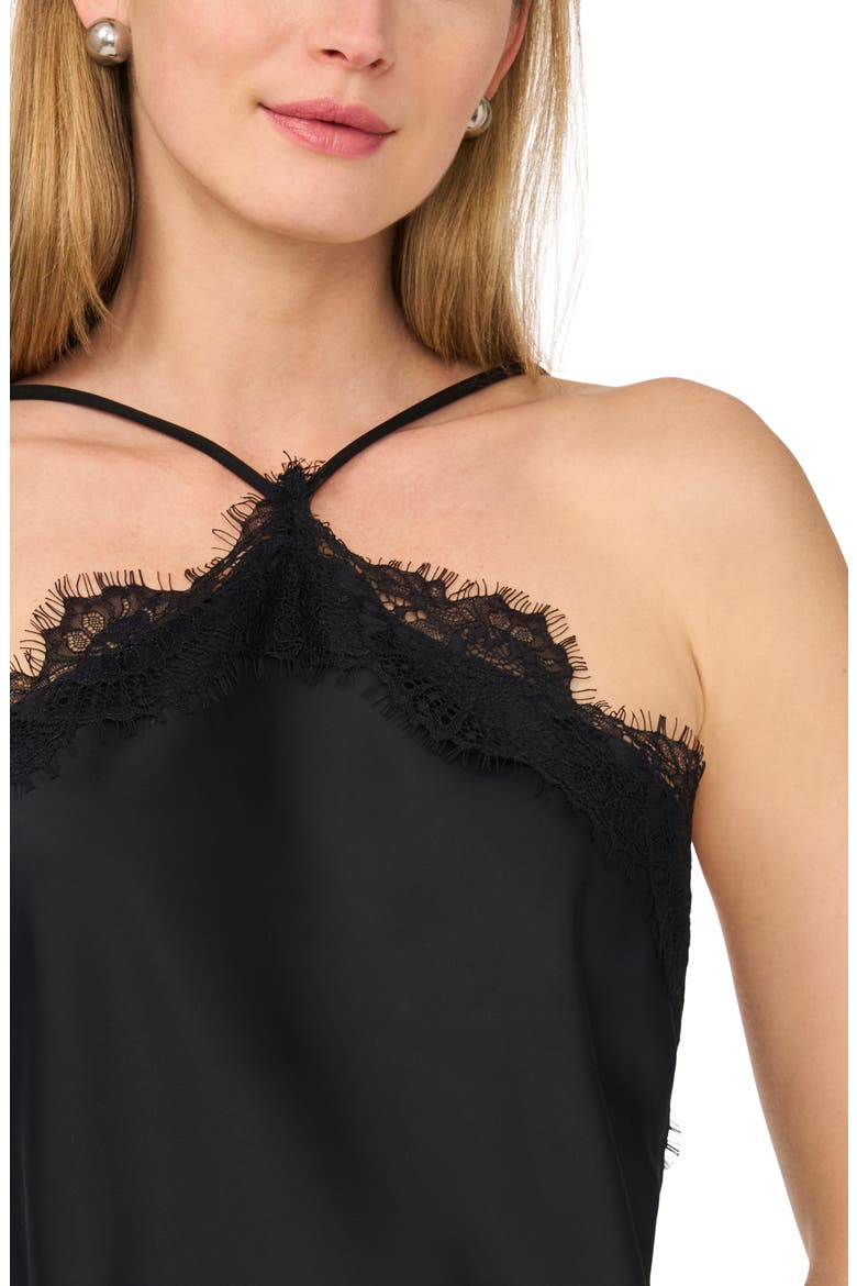 Satin Lace Asymmetric Halter Top, Alternate, color, RICH BLACK