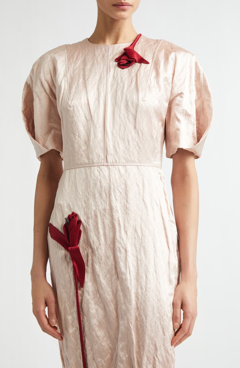 Erdem Tulip Appliqué Crinkled Metallic Satin Gown, Alternate, color, Cameo Pink