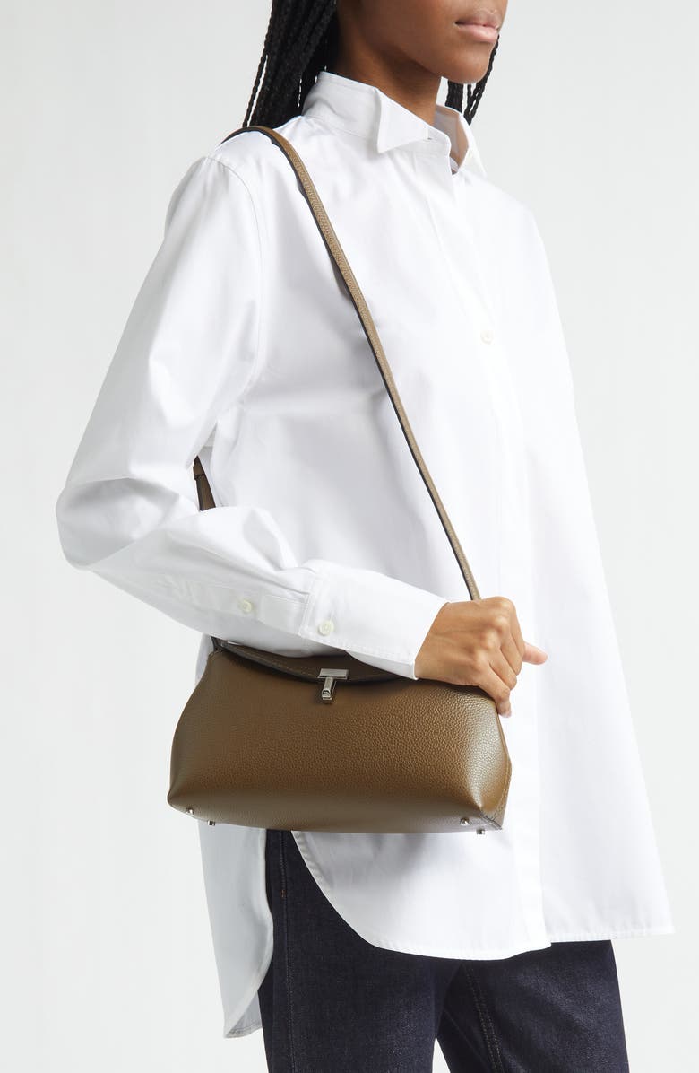 TOTEME Palmellata T-Lock Leather Clutch Crossbody, Alternate, color, Dark Taupe