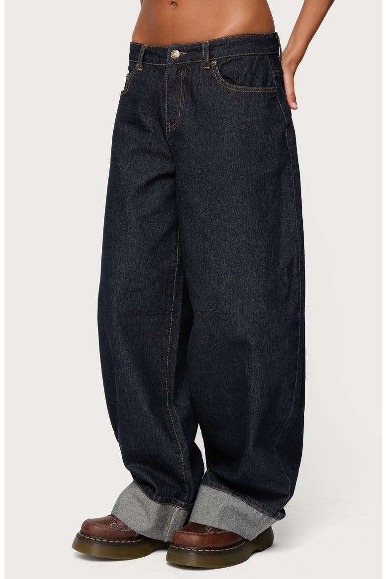Kella Oversized Low Rise Cuffed Wide Leg Jeans, Alternate, color, INDIGO-BLUE-RAW-WASH
