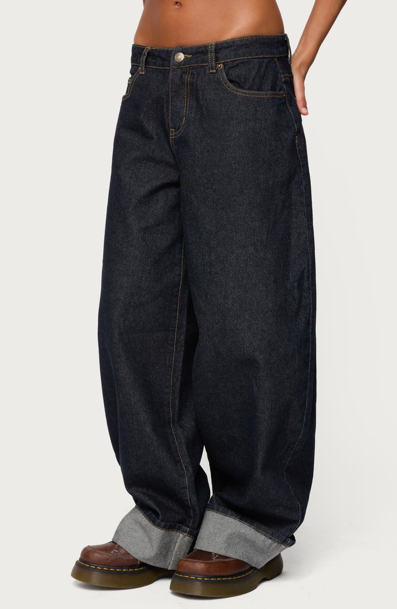 EDIKTED Kella Oversized Low Rise Cuffed Wide Leg Jeans, Alternate, color, Indigo-Blue-Raw-Wash