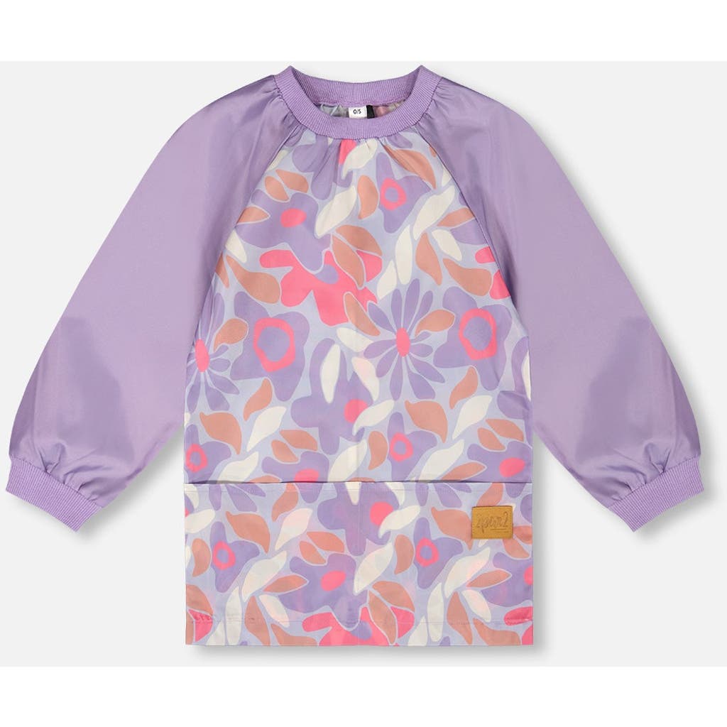Deux Par Deux School Apron Retro Flower In Purple