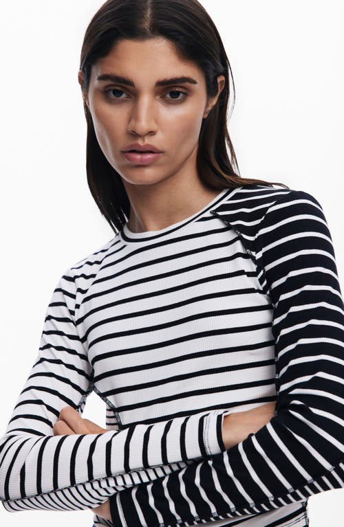 Desigual Rib Mixed Stripe Long Sleeve T-shirt In White