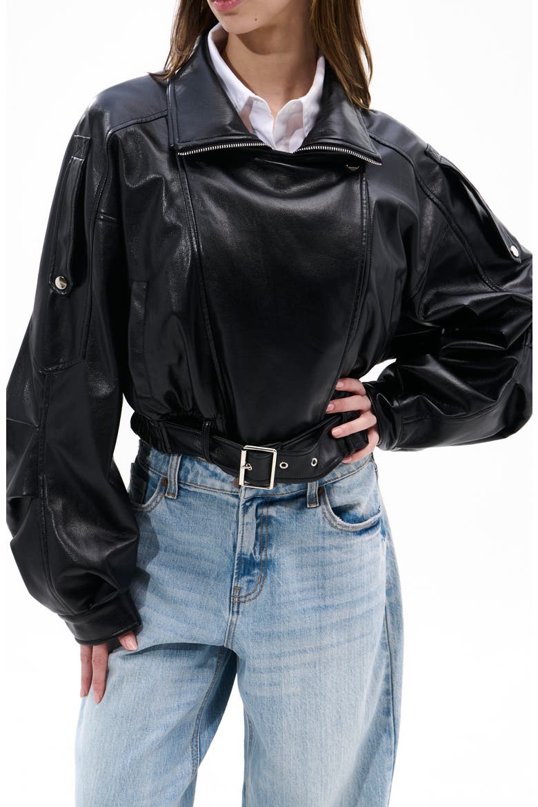 Faux Leather Moto Jacket, Main, color, BLACK