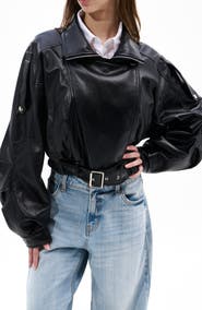AZALEA WANG Faux Leather Moto Jacket